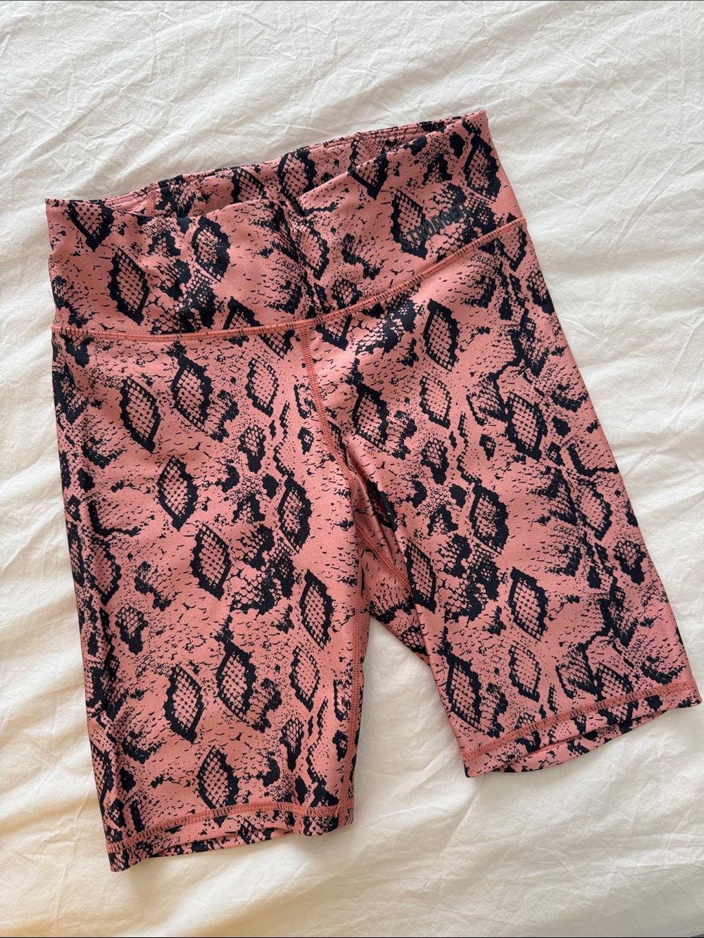 High-Rise Pink Snake-Print Bike Shorts with Wide Waistband